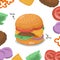 A collection of illustrated burger ingredients