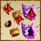 Collection images of red crab, purple shell and