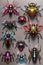 Collection of insects top view iridescent black, Generative AI