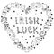 Collection of Irish symbols. Irish Luck Lettering. Heart Shape Background. Leprechauns Hat, Horseshoe, Pot of gold, Flag, Beer Mug