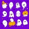 Collection of isolated halloween cartoon ghosts white