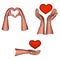 Collection of isolated heart gestures by low poly hands