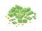 Collection of isometric cash money or currency. Set of Dollar bills or banknotes in packs, rolls and bundles and cent