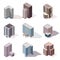 Collection isometric offices or business center icons. Town apartment building city map creation. Architectural vector