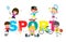 Collection kids and sport, child playing various sports, Cartoon children sports isolated on white background Vector Illustration.