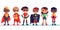 Collection of kids superheroes on a white background. Generative ai