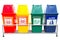 Collection of large colorful trash cans garbage bins with the