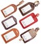 Collection of leather luggage tags isolated on white