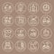 Collection of line style eco tourism icons on grey background