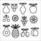 Collection of linear icons of fruits and berries.Organic food template.