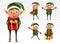 Collection little elses isolated on white background. Santas helpers. Elf with gift present. Icon set. Vector
