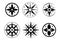 Collection of logos of the compass. Stylized sea compasses with a wind rose. Measuring device. Black and white vector