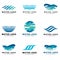 A collection of logos for water and plumbing. Water Association. Icons in vector