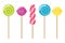 Collection of lollipops with a variety designs. Candy types. Simple vector illustration