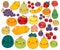 Collection of lovely baby fruit and vegetable doodle icon , cute strawberry , adorable apple , sweet cherry , kawaii banana