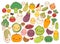 Collection of lovely fruit and vegetable icon , cute carrot , adorable turnip , sweet tomato , kawaii potato, girly corn