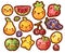 Collection of lovely glitter fruit , fruit with sugar coat doodle icon, cute strawberry, sweet orange, kawaii berry in childlike