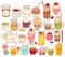 Collection of lovely hot and cold drink icon , cute tea , adorable milk , sweet coffee , kawaii smoothie, girly matcha green tea