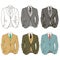 Collection of man business style jackets. Formal suit, tie, different color combinations. Vector illustration