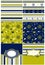 Collection of marine backgrounds in dark blue, yellow and white