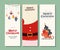 Collection of Merry Christmas congratulation cards with text greeting, Santa Claus costume, beard, xmas toys, sleigh full of gifts