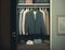 A collection of modern business attire hung in a closet ready to be chosen for the day ahead. Business concept. AI