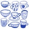 Collection of modern ceramic: cups, mugs. Blue and White Chinese Porcelain set