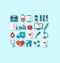 Collection modern flat icons of medical elements and objects