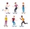 Collection of modern teenage skater boys and girls riding skateboards. Set of young teenagers skateboarding. Cute