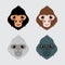 Collection of monkey cartoon face design icon. Pack of happy monkey cartoon face vector illustration. Gorilla cartoon face vector