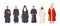 Collection of monks, priests and religious leaders of Catholic and Orthodox christian churches. Bundle of clergymen or