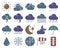 Collection of monochromatic pixel weather icons