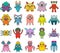 Collection of monsters in lineal color style.