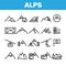Collection Mountain Alps Sign Icons Set Vector