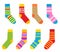 Collection of multi-colored socks with patterns and stripes