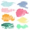 Collection of multi-colored watercolor stains, hand-drawn. Set of watercolor brush strokes in pastel shades. Vector design.