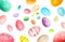 Collection of multicolor Easter egg falling isolated on white background. Selective focus