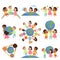 Collection of multicultural little kids holding Earth globe together, friendship, unity concept vector Illustration