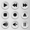 Collection of multimedia symbols and audio, music speaker volume icons. Flat style icon on gray background. Vector illustration