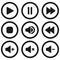 Collection of multimedia symbols and audio, music speaker volume icons. Flat style icon on white background. Vector illustration