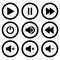 Collection of multimedia symbols and audio, music speaker volume icons. Flat style icon on white background. Vector illustration