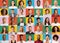 Collection of multiracial people portraits over bright colorful backgrounds, collage. Diverse society mosaic