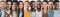 Collection of mutiracial group of smiling millennial people portraits