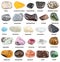 Collection of natural mineral gemstones with name
