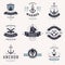 Collection nautical vintage logo place for text vector illustration. Set retro monochrome emblem