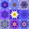 Collection of Nine Blue Concentric Flower Mandalas Kaleidoscope