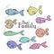 Collection of nine fishes sketch.Vector Illustration.