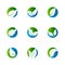 Collection of nine green eco-icons,Green leaf in circle vector icons.