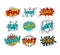 Collection of nine multicolored comic sound effects in pop art s