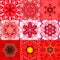 Collection of Nine Red Concentric Flower Mandalas Kaleidoscope